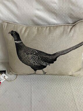 Hines of Oxford Pheasant Tapestry Pillow 18''x13'' Beige World Traveler